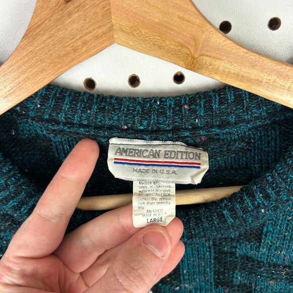 American Edition USA 90s Sweater Women's Large Chunky Knit Boxy Green Blue Multi - Picture 5 of 7
